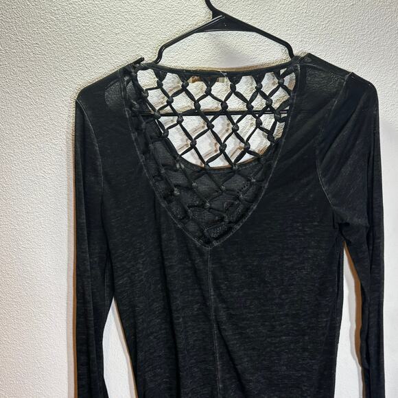 Davina Women’s Bling Cross Shirt Black Rhinestone Lattice Cutout Top NO SIZE TAG - Picture 3 of 6